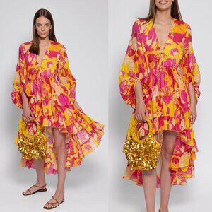 Sundress Esther Dress Pink & Yellow Floral Midi Dress Size Small